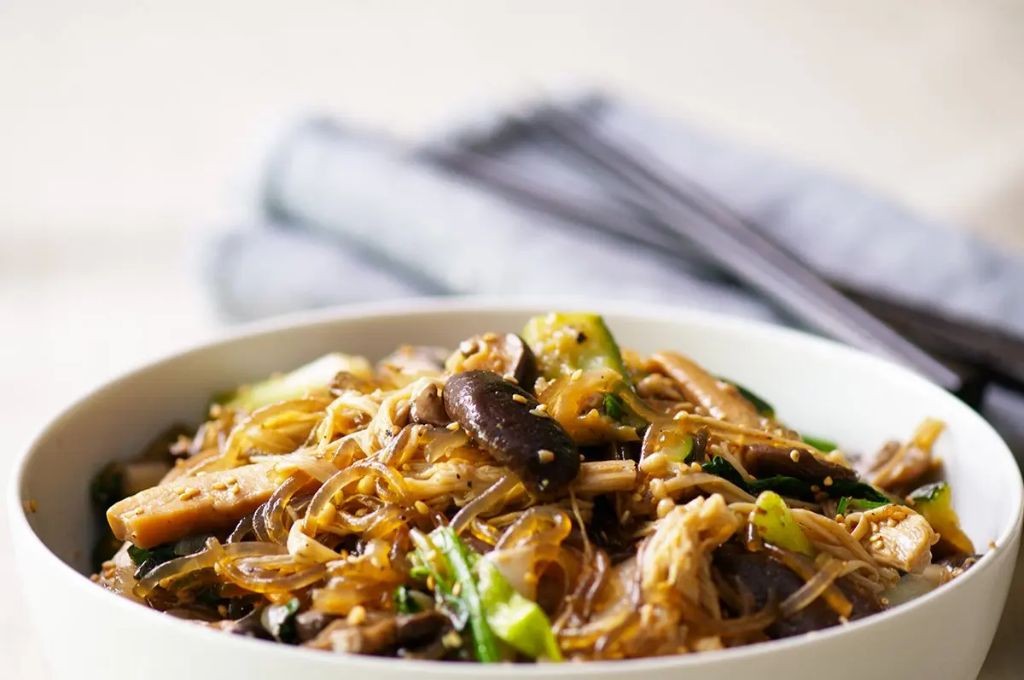 Korean Sweet Potato Noodles with Mushrooms