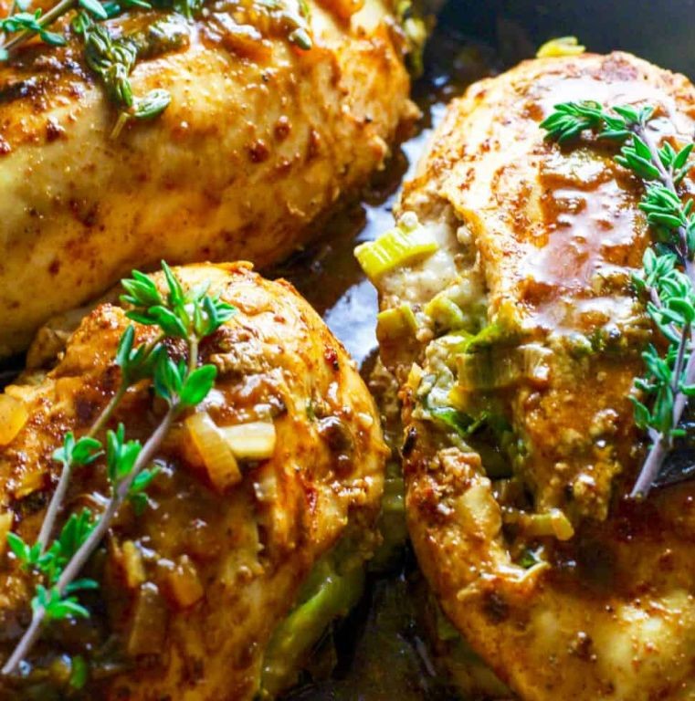 Leek and cheddar stuffed chicken