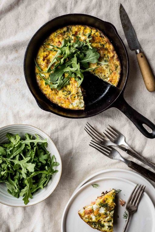 Leek and smoked salmon frittata
