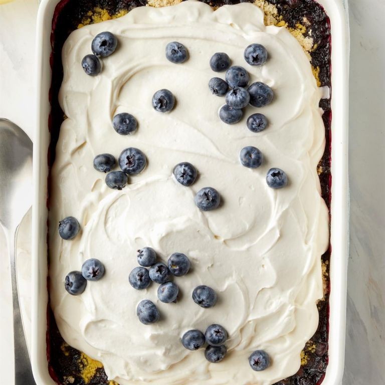 Lemon Blueberry Dump Cake with Cream Cheese Frosting
