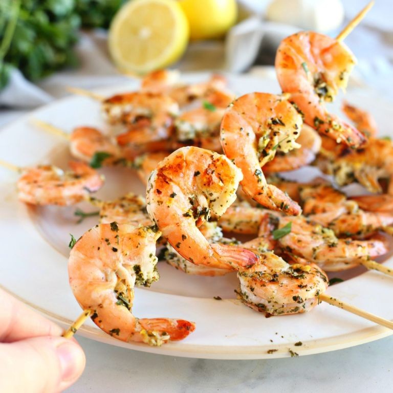 Lemon Garlic Pre Cooked Shrimp Skewers