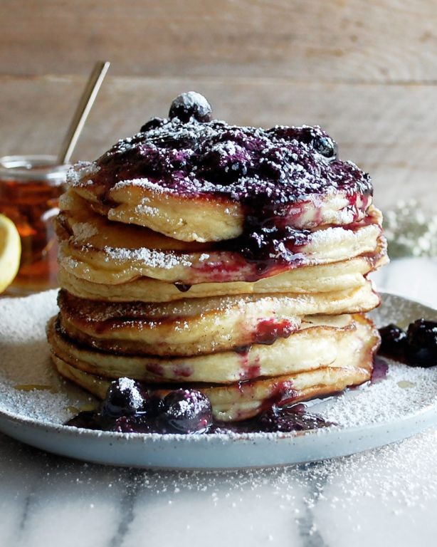 Lemon Ricotta Hotcakes with Blueberry Compote