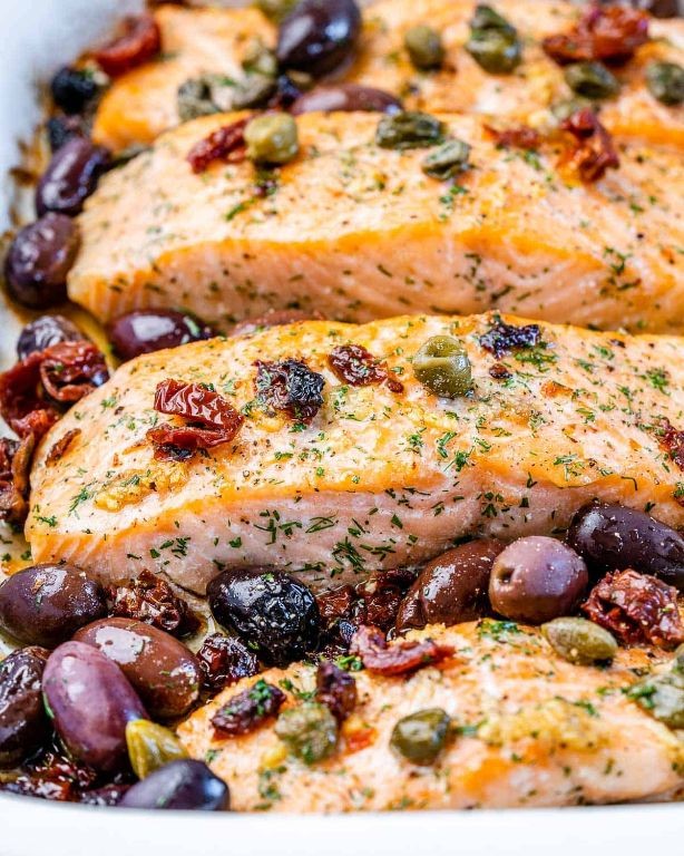 Mediterranean Baked Salmon with Olives and Feta