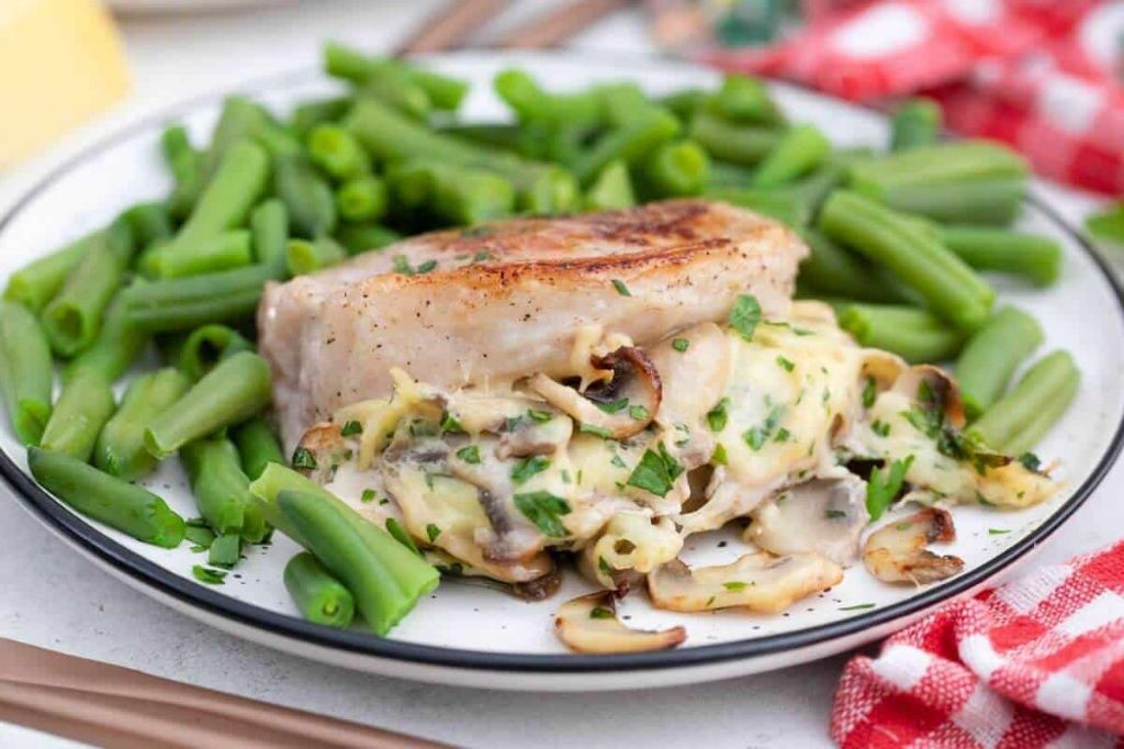 Mushroom and Swiss Stuffed Pork Chops