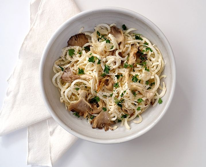 Parsnip Noodles with Mushroom Cream Sauce