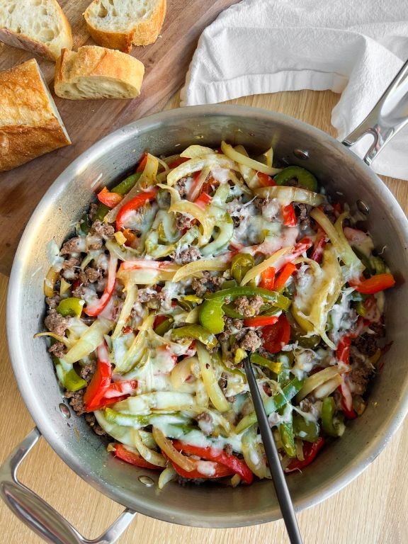 Philly Cheesesteak Hamburger Skillet