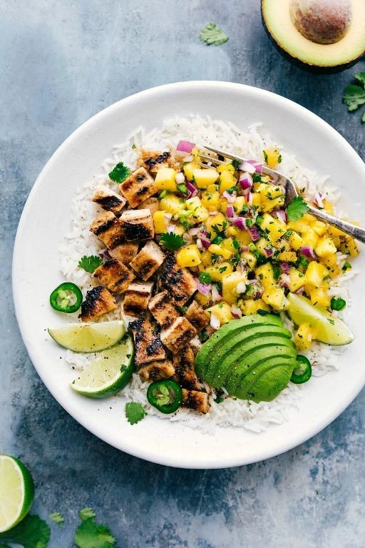 Pineapple Salsa Chicken Rice Bowl