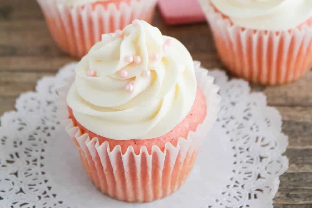 Pink Velvet Cupcakes with Cream Cheese Frosting