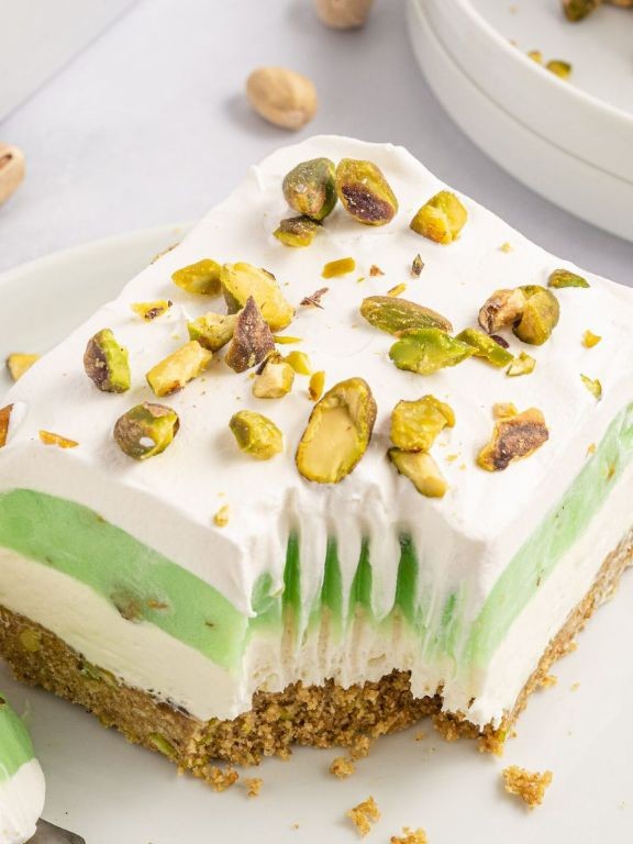 Pistachio Pudding Layered Dessert with Graham Crackers