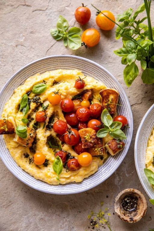 Polenta with Roasted Cherry Tomatoes and Pesto