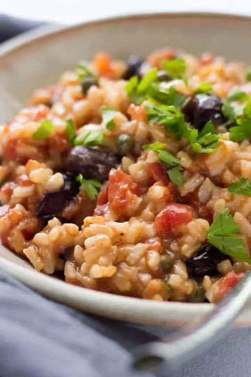 Puttanesca Risotto with White Wine and Parsley