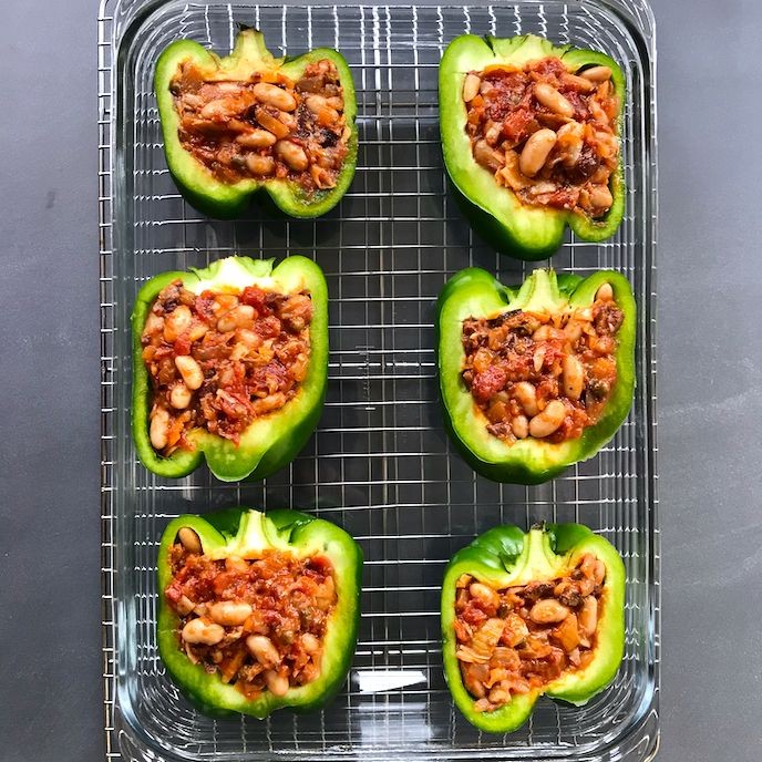 Puttanesca Stuffed Bell Peppers with Parmesan