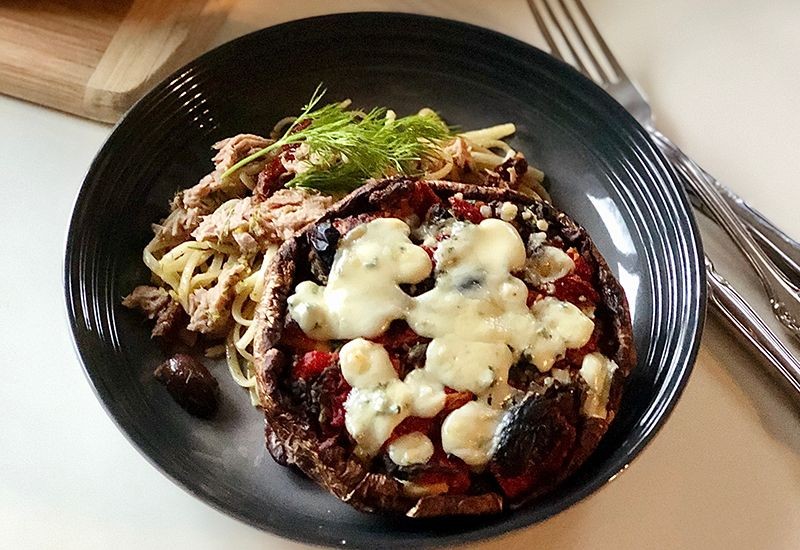 Puttanesca Stuffed Portobello Mushrooms