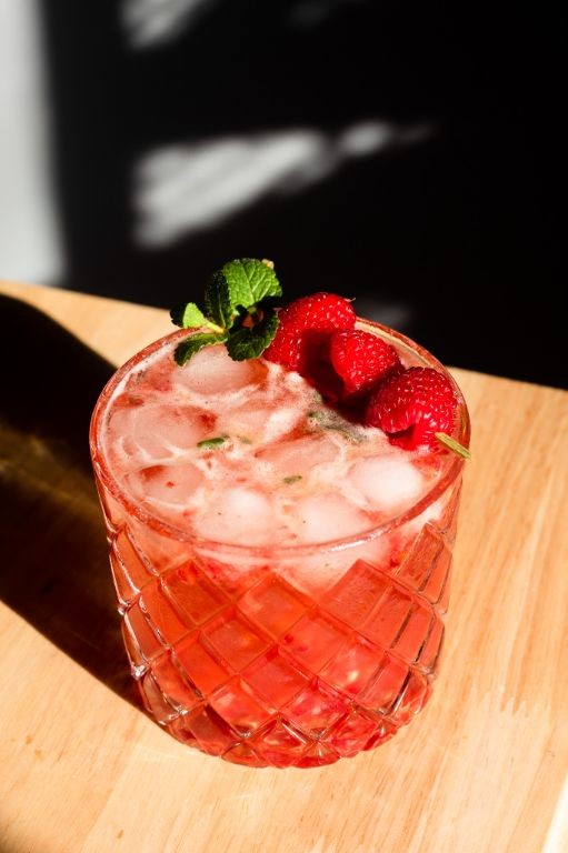 Raspberry Maple Bourbon Smash Martini