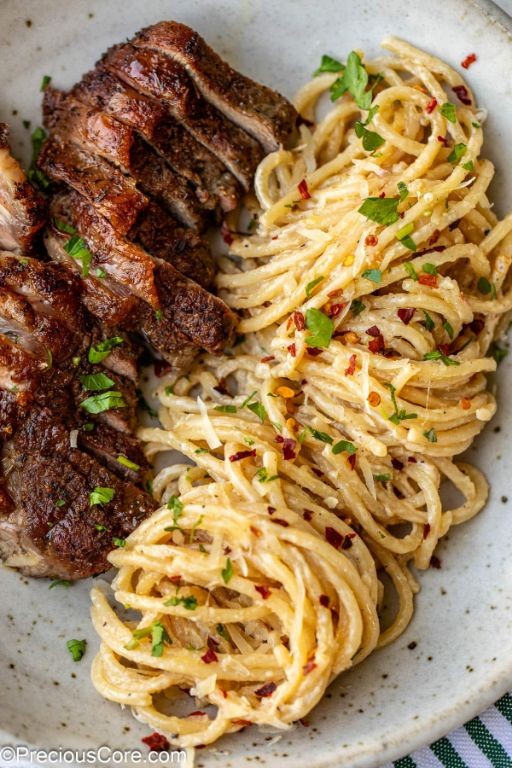 Rosemary Garlic Butter Pasta with Steak