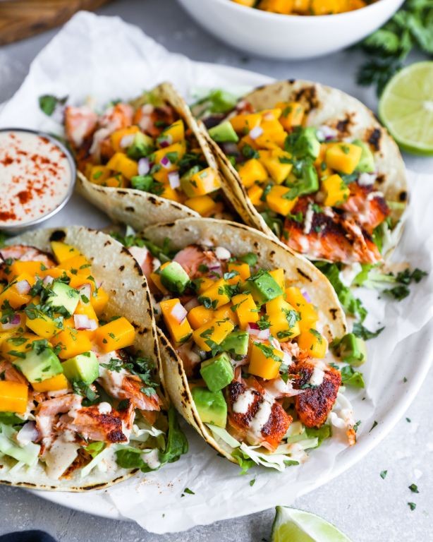 Slow Cooker Salmon Tacos with Mango Salsa