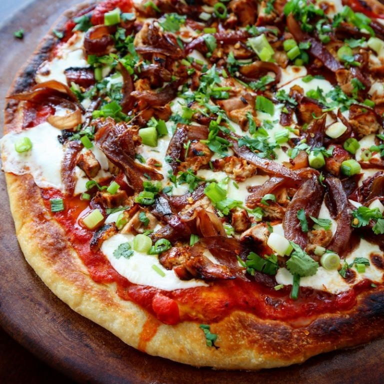 Smoked Pheasant and Caramelized Onion Pizza