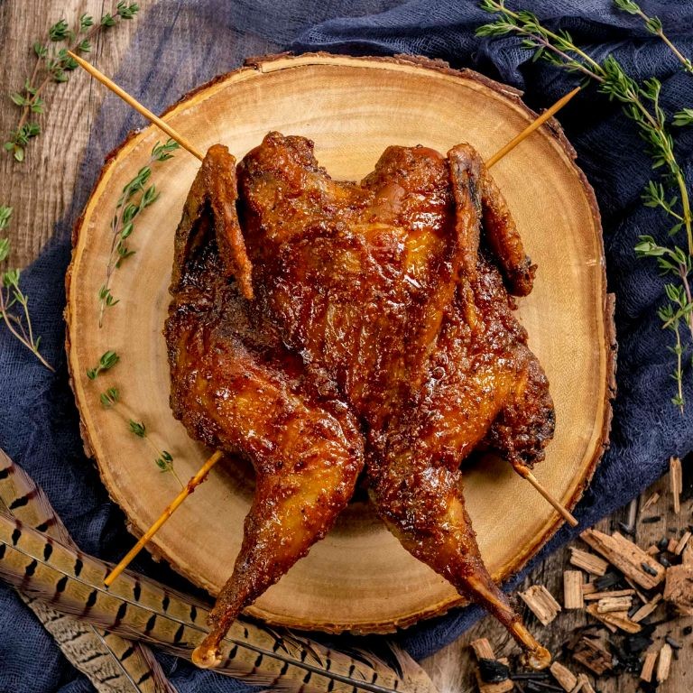 Smoked Pheasant with Bourbon Peach Glaze