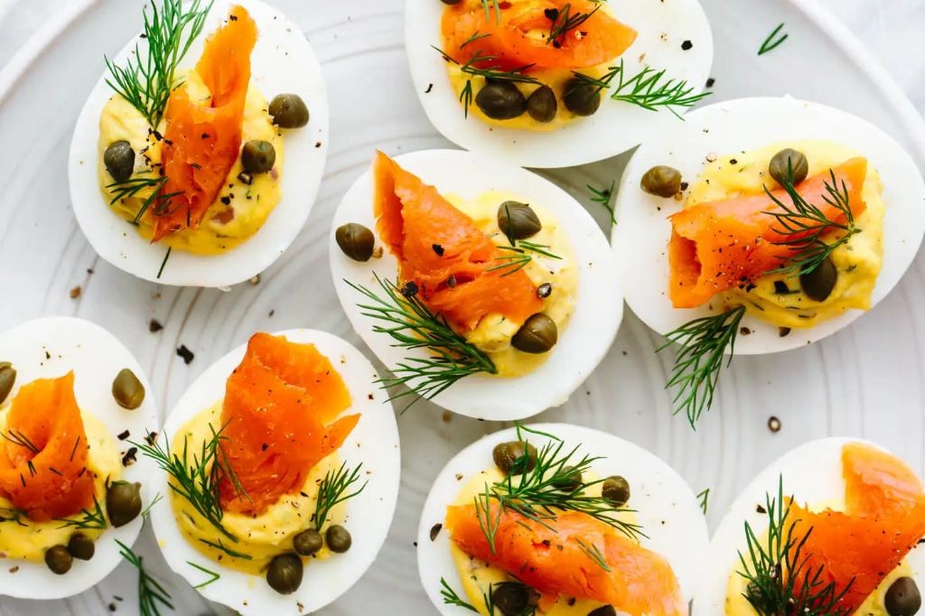 Smoked Salmon Deviled Eggs with Capers