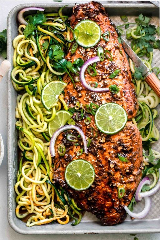 Spaghetti Squash with Honey Sriracha Glazed Salmon