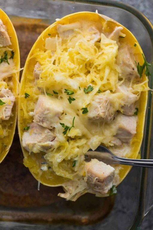 Spaghetti Squash with Lemon Garlic Chicken