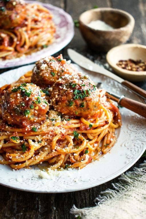 Spaghetti and Meatballs with Spicy Arrabbiata Sauce