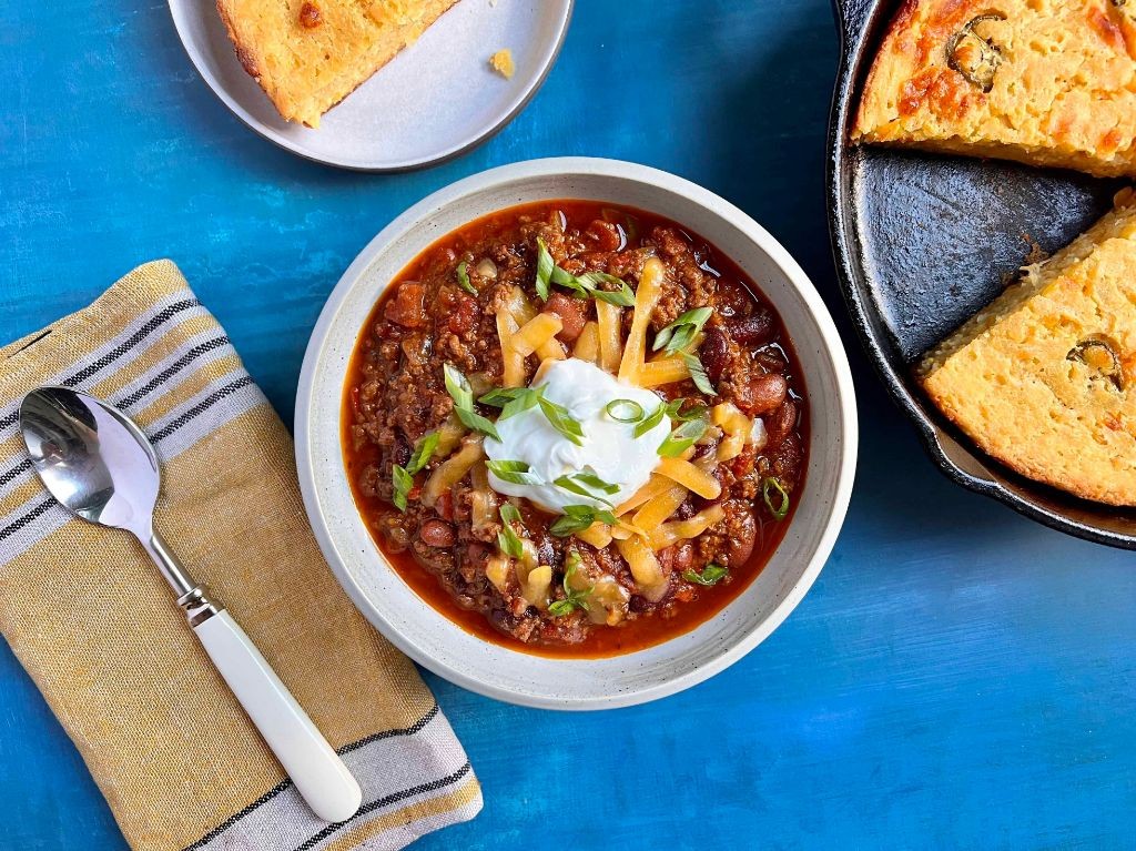 Spicy Beef Chili with Beans and Cornbread