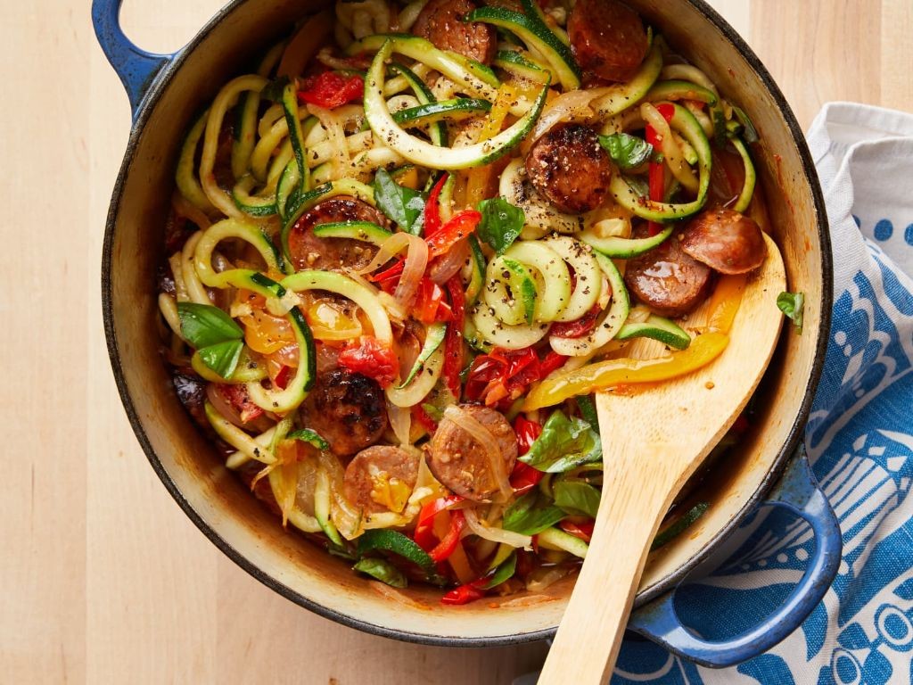 Spicy Sausage and Peppers with Zoodles