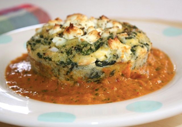 Spinach and Feta Stuffed Polenta Cakes