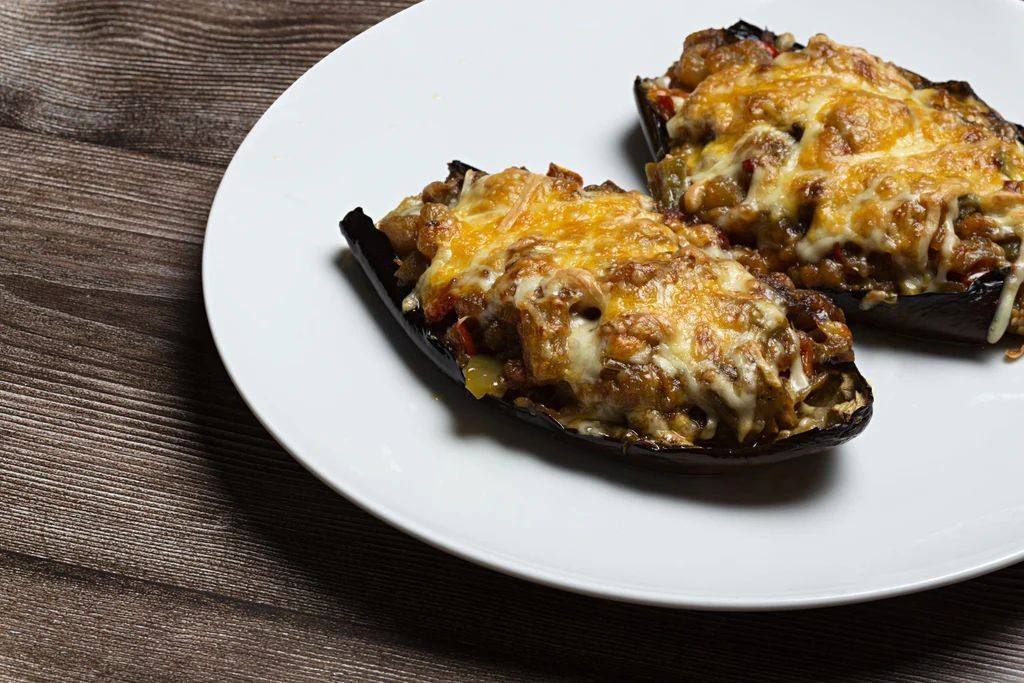 Stuffed Eggplant with Chorizo and Manchego Cheese
