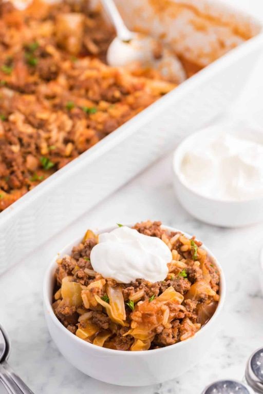 Sweet and Sour Cabbage Roll Casserole with Pineapple