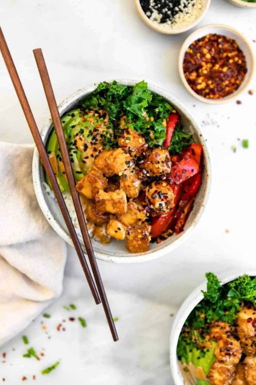 Thai Peanut Tofu Buddha Bowl with Crunchy Veggies