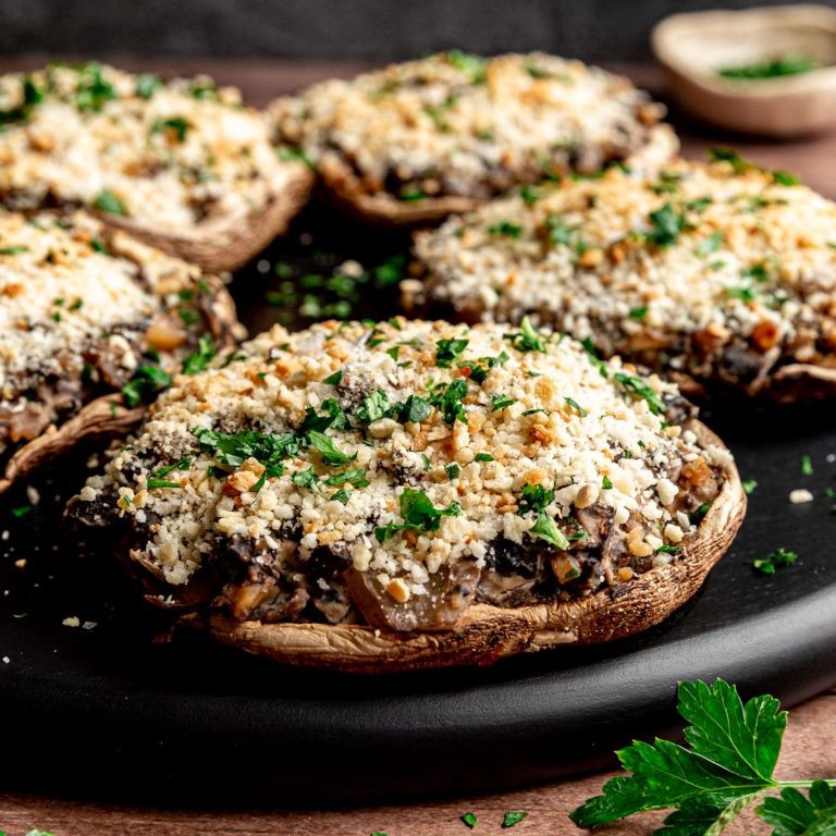 Thai Peanut Tofu Stuffed Portobello Mushrooms