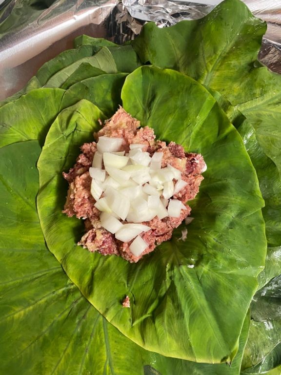 Tongan Lu Pulu (Corned Beef with Taro Leaves)