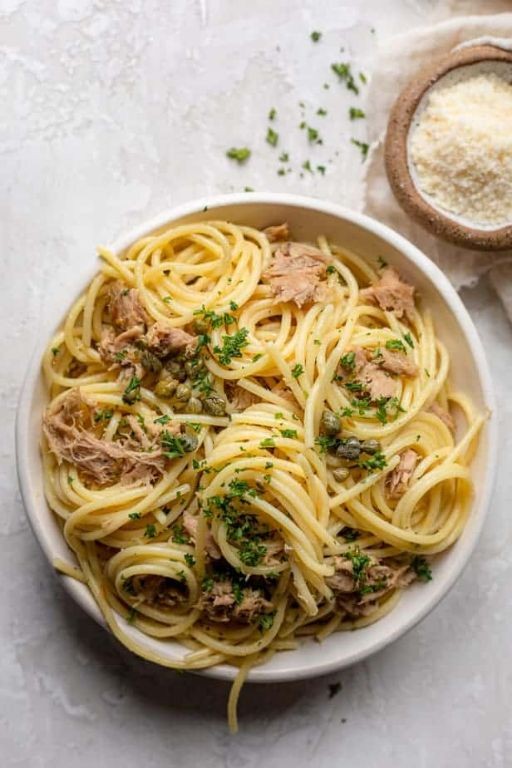 Tuna Pasta with Lemon Garlic Sauce
