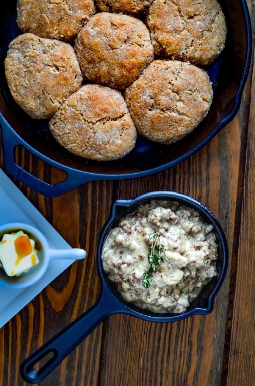 Venison Sausage Gravy over Buttermilk Biscuits