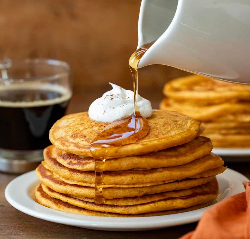 White Sweet Potato Pancakes with Maple Syrup